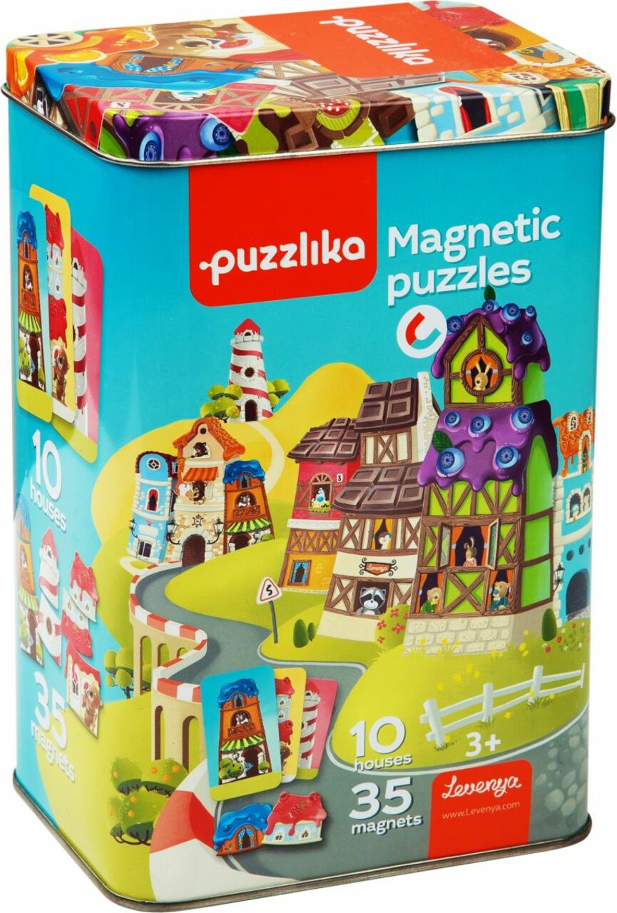 Puzzlika 13470 Magnetické domky - magnetická hra 35 dílků a 10 předloh