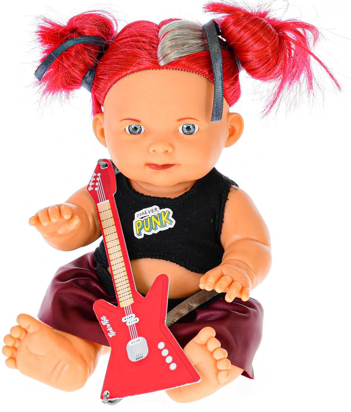Panenka 23cm s červenými vlasy a kytarou v krabičce