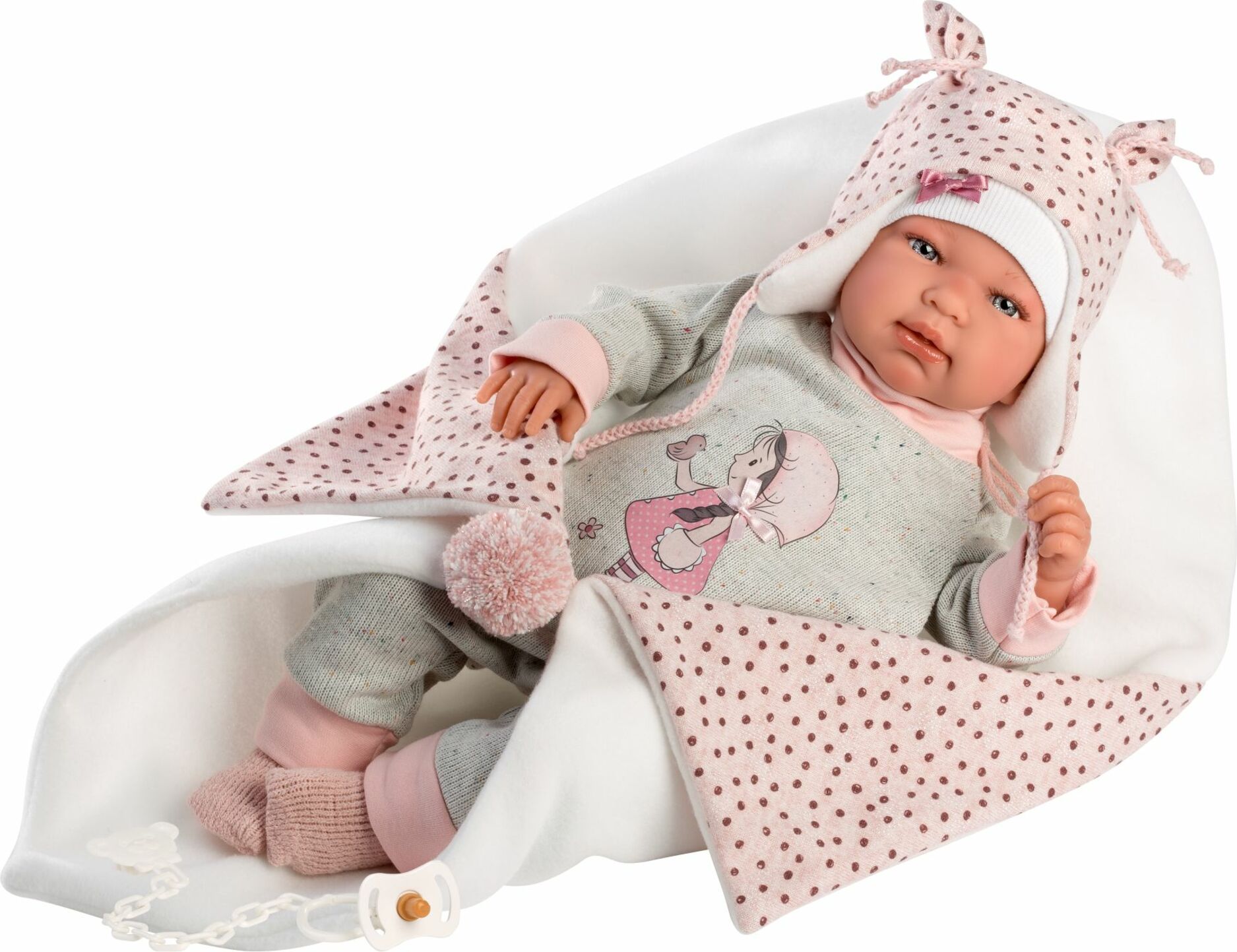 Llorens 84460 NEW BORN - realistická panenka miminko se zvuky a měkkým látkovým tělem - 44
