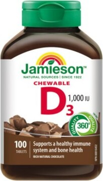 Jamieson Vitamin D3 1000 IU tablety na cucání s příchutí čokolády 100 tablet
