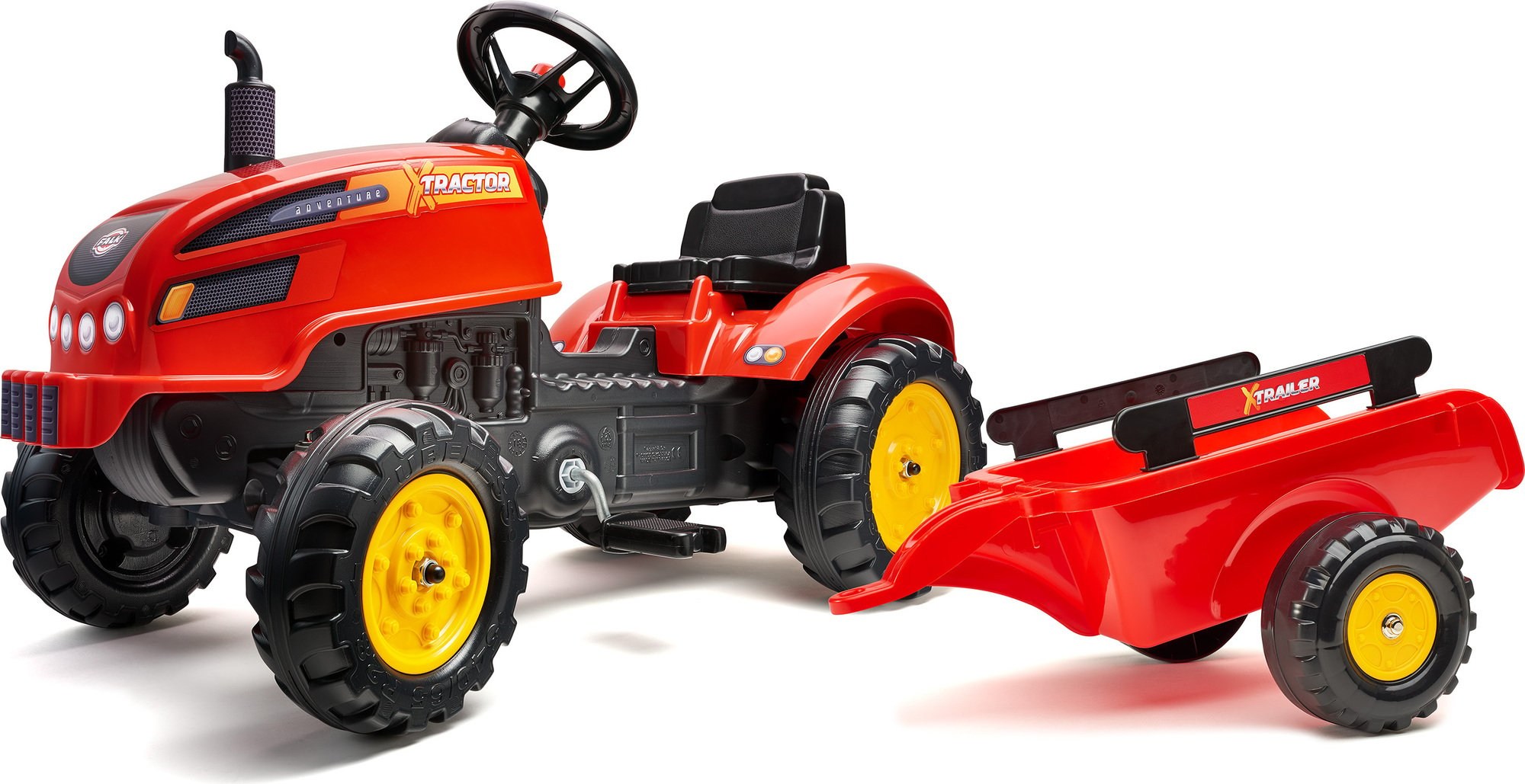 FALK Šliapací traktor 2046AB X-Tractor s vlečkou a otváracou kapotou - červený