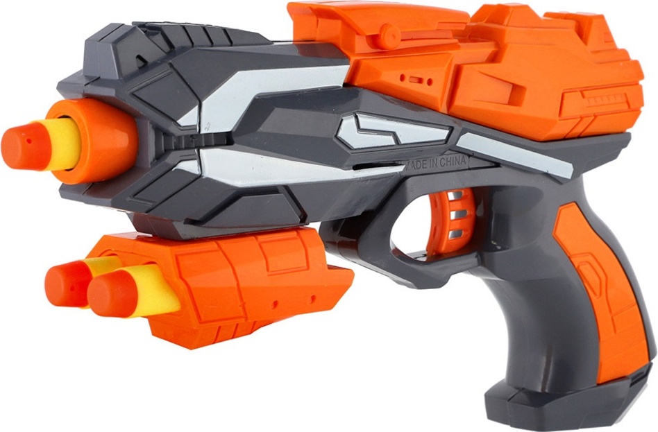 Pistole oranžová na pěnové náboje plast + 5ks nábojů oranžová