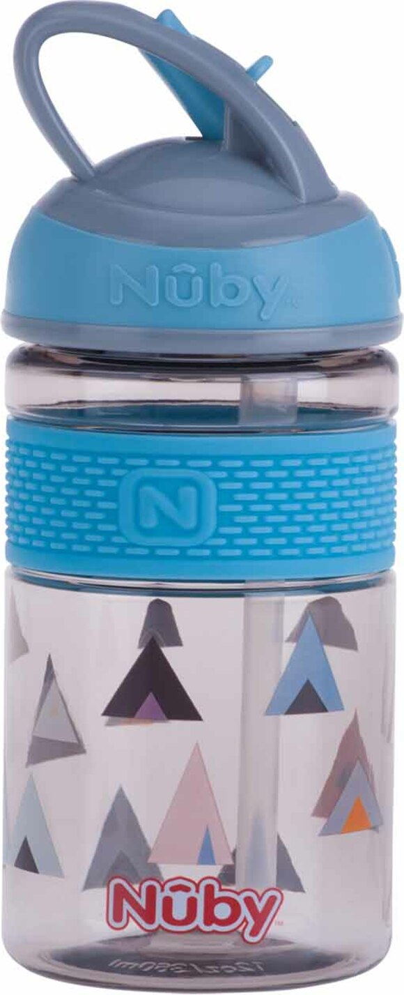NUBY Láhev sportovní 2v1 s tvrdou sklopitelnou brčkem, 360 ml, modrá, 3+