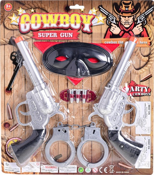Pištole kovbojské 2ks s putami a maskou