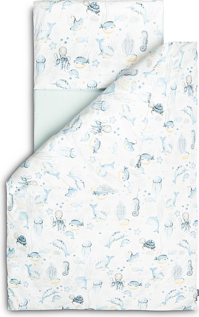 SENSILLO Prádlo ložní 3-dílná mořská zvířátka Light blue bavlna 120x60 cm