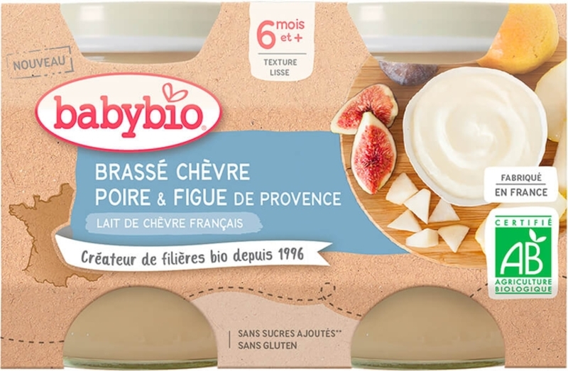 BABYBIO Brassé z kozího mléka hruška fík 2x130 g