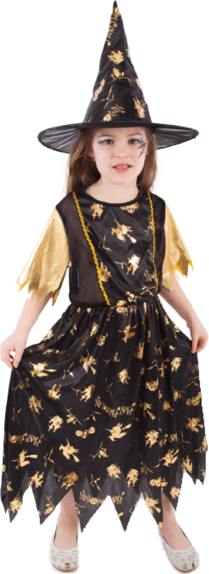 Dětský kostým čarodějnice černo-zlatá (S)