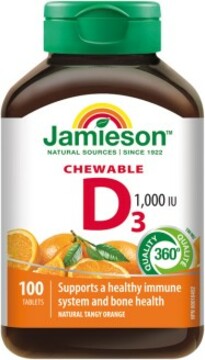 Jamieson Vitamin D3 1000 IU tablety na cucání s příchutí pomeranče 100 tablet