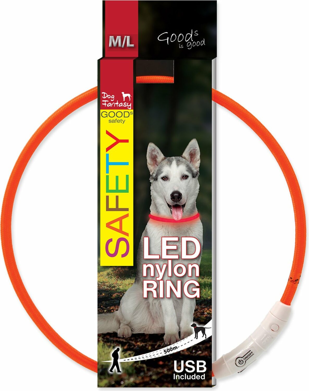 Obojek Dog Fantasy LED nylon oranžový 65cm