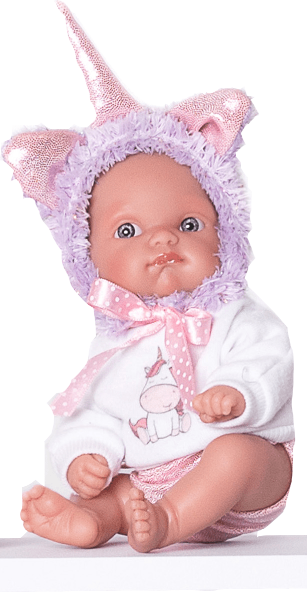 Antonio Juan 85105-2 Jednorožec fialový - realistická panenka miminko s celovinylovým tělem
