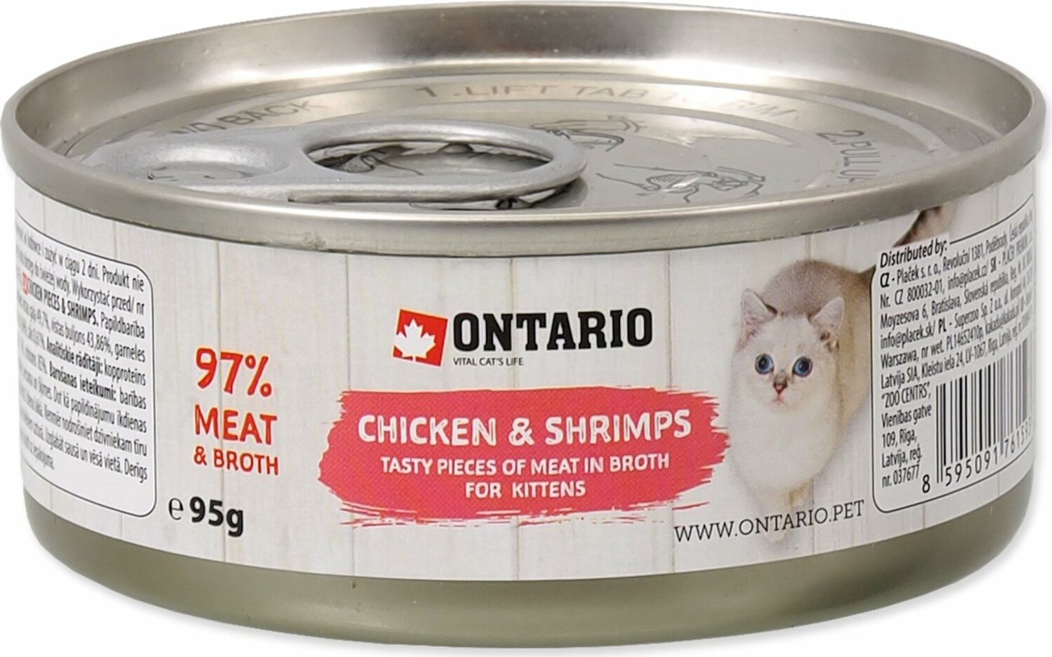 Konzerva Ontario Kitten kuřecí kousky s krevetami 95g
