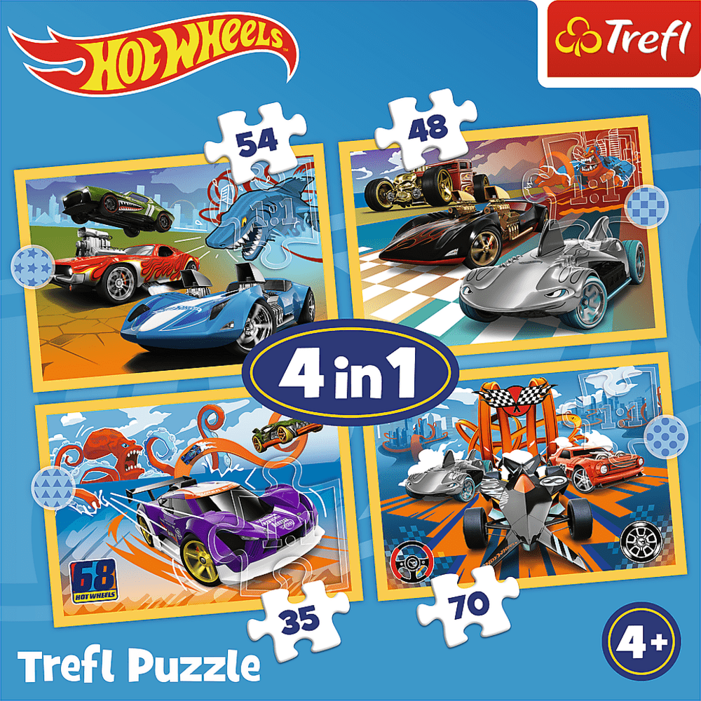 Trefl Puzzle 4v1 - Vozidla Hot Wheels / Mattel Hot Wheels