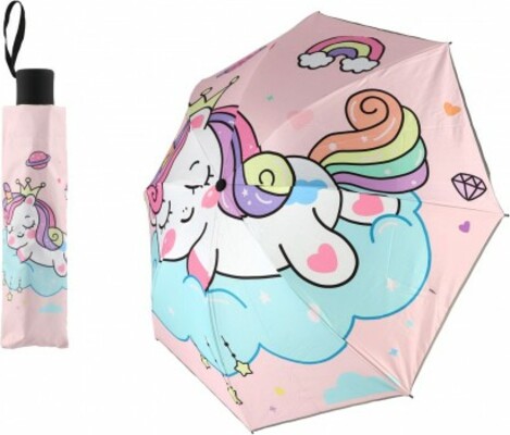 Deštník Jednorožec skládací látka/kov 25cm růžový