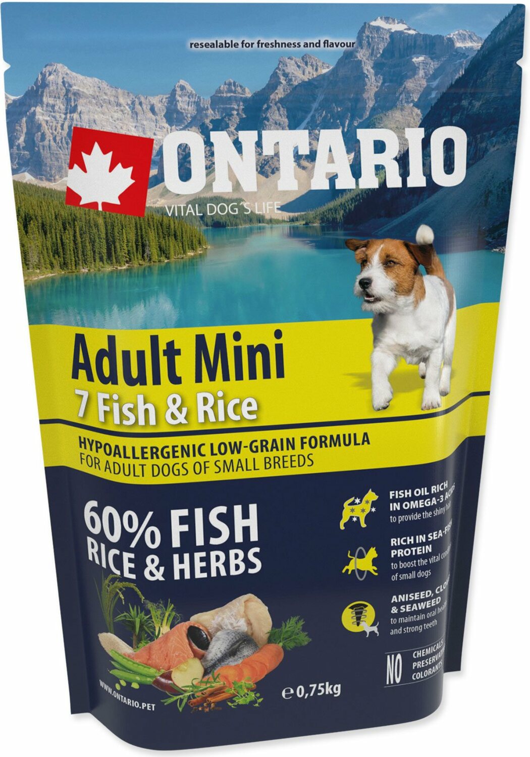 Krmivo Ontario Adult Mini Fish & Rice 0,75kg