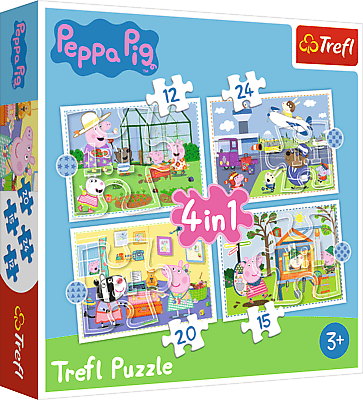 Trefl Puzzle 4v1 - Vzpomínka na prázdniny / Peppa Pig