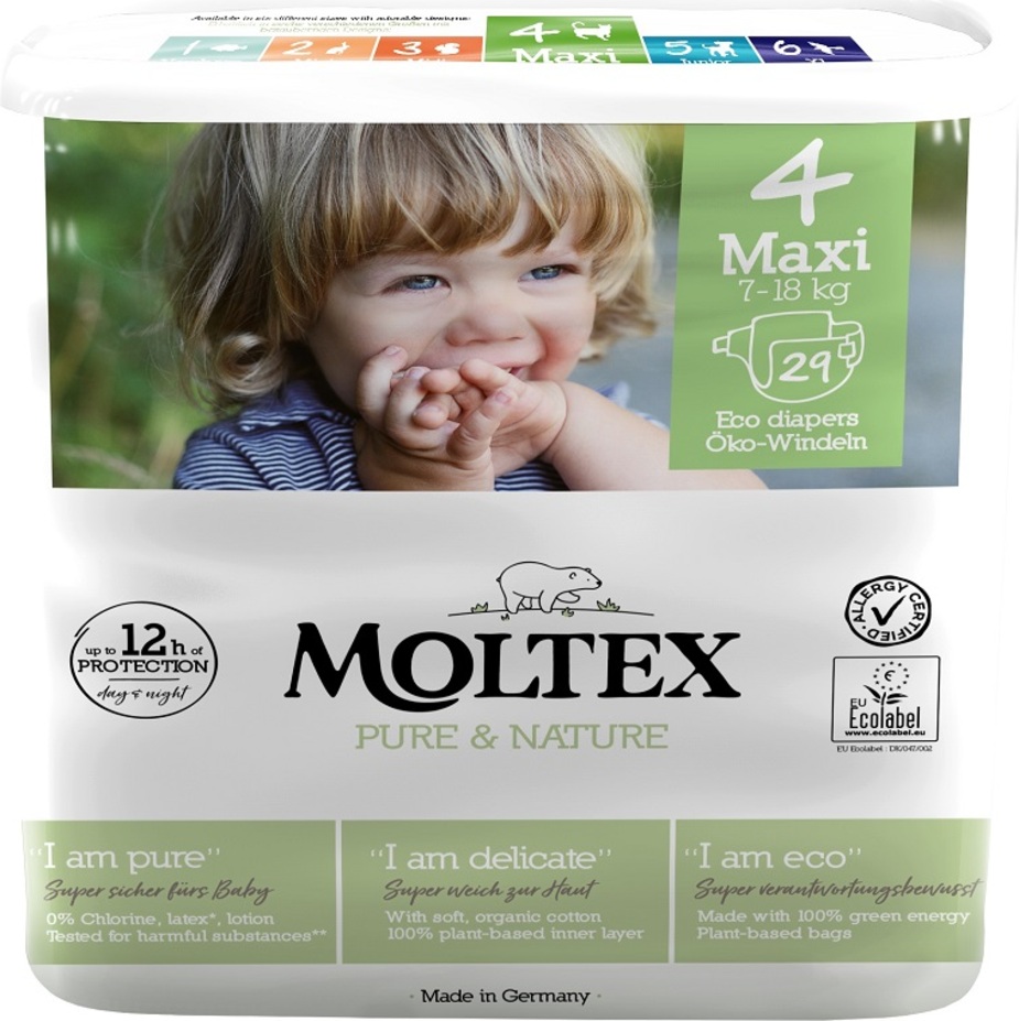 MOLTEX Pure&Nature Plenky jednorázové Maxi 7-18 kg, ekonomické balení (6x 29 ks)