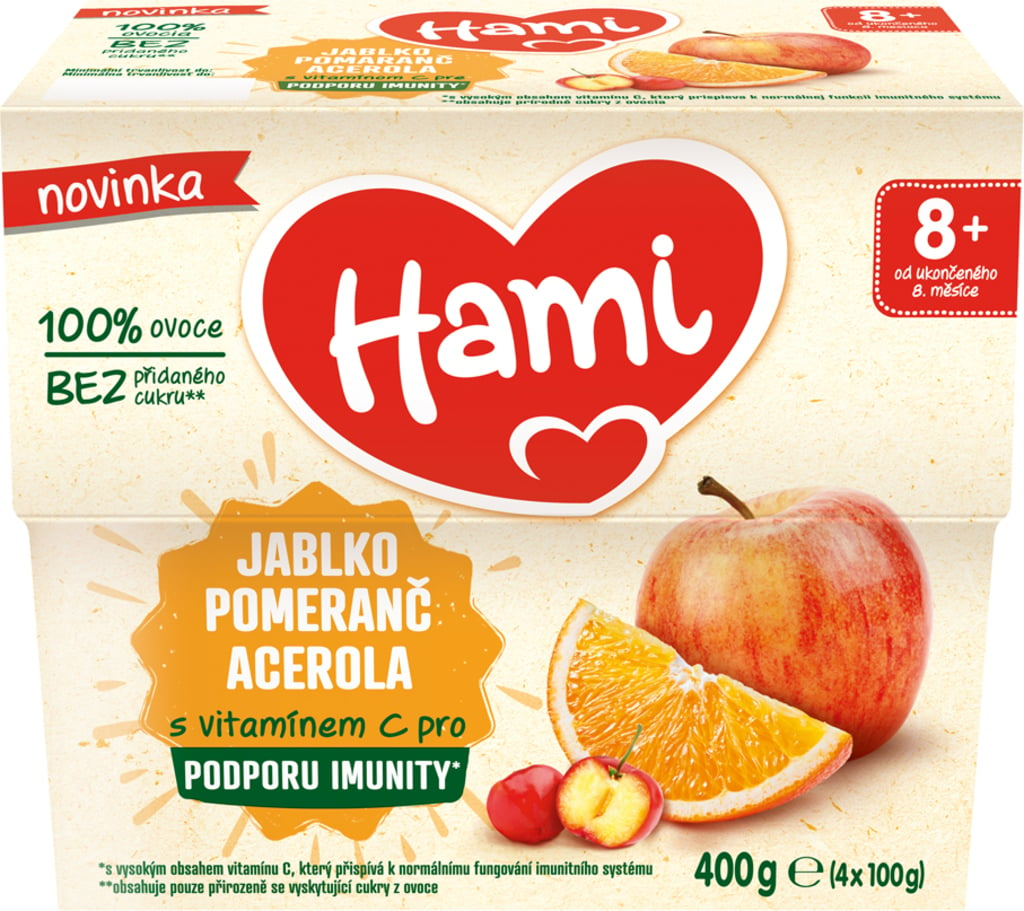 HAMI Příkrm ovocný 100% ovoce jablko pomeranč acerola 400g