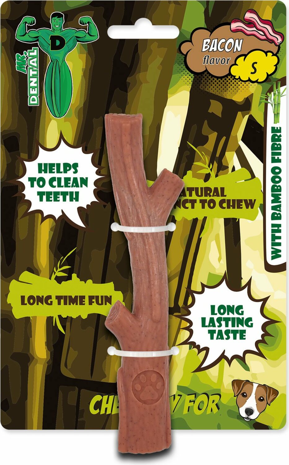 Hračka Mr. Dental žvýkací bambone hůlka slanina S