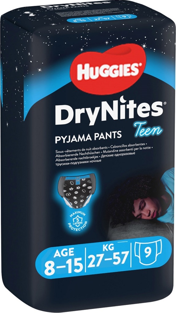 HUGGIES DryNites Plenky kalhotkové pro chlapce 8-15 let (27-57 kg), 9 ks