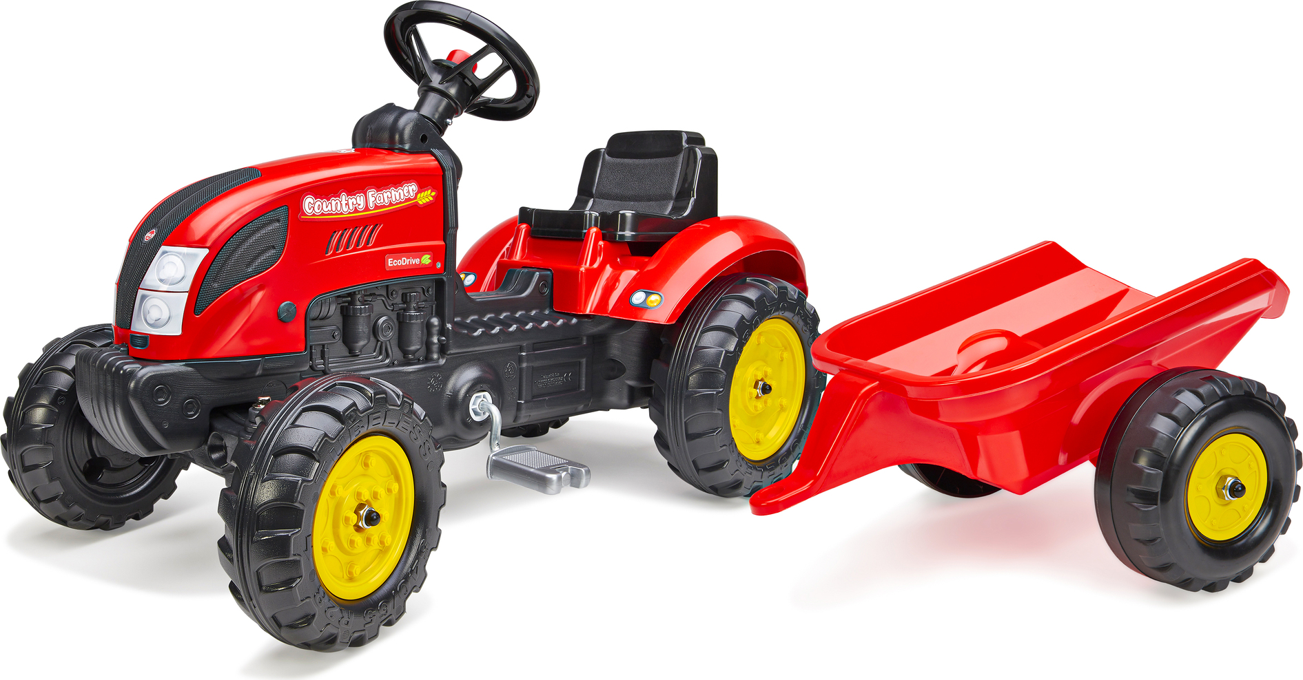 Falk šliapací traktor 2058L Country Farmer s vlečkou - červený