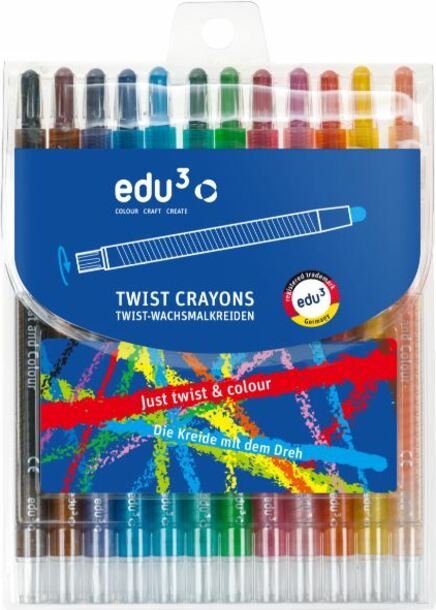 EDU3 Twist pastelky vysouvací PP12, 12 barev v plastovém pouzdře