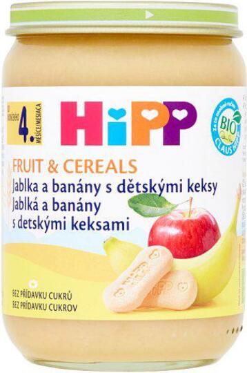 Příkrm ovocný BIO jablka a banány s dětskými sušenky 190g Hipp