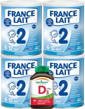 France Lait 2 následná mléčná kojenecká výživa od 6-12 měsíců 4x400g + Jamieson Vitamin