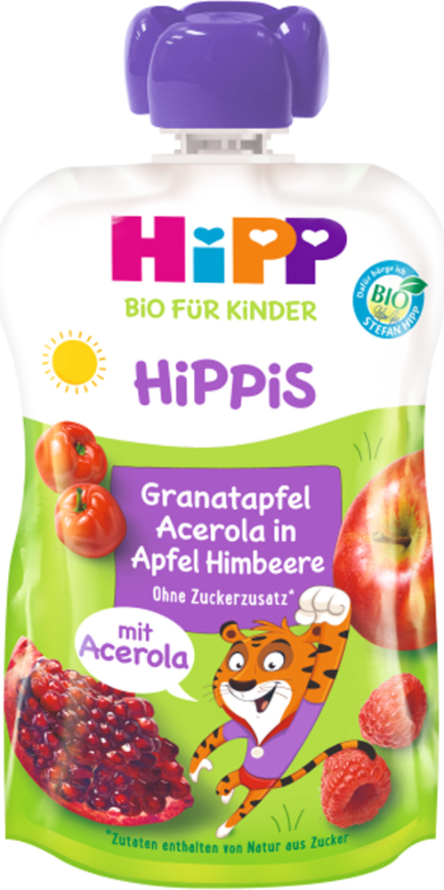 HiPP BIO HiPPiS Jablko-Maliny-Granátové Jablko-Acerola 100 g, od 1 roku