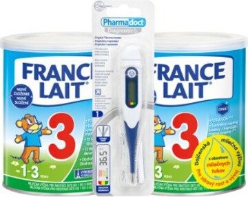 France Lait 3 mléčná výživa na podporu růstu pro malé děti od 1 roku 2x400g + teploměr