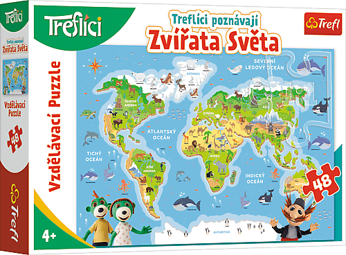 Trefl Vzdělávací puzzle 48 dílků - Treflíci poznávají zvířata světa CZ / Trefl
