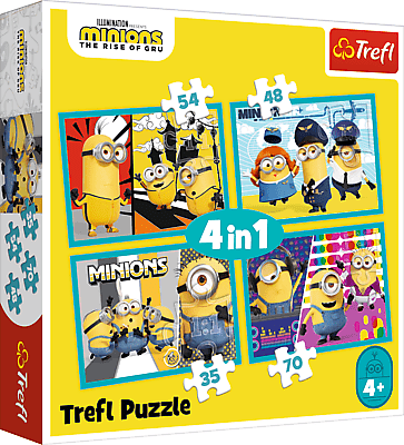 Trefl Puzzle 4v1 - Šťastný svět Mimoňů / Mimoni: Padouch přichází