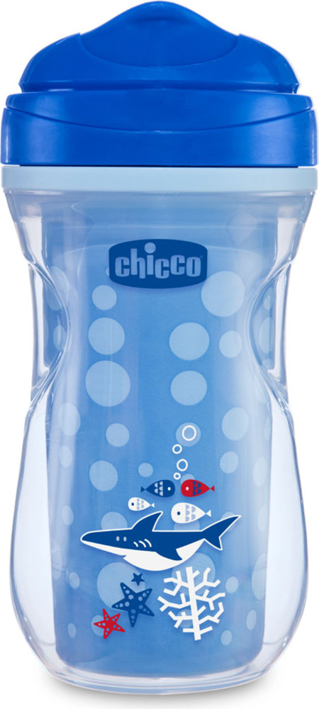 Hrnek Chicco Aktivní termo s tvrdým pítkem 200 ml, modrý, žralok 14m +