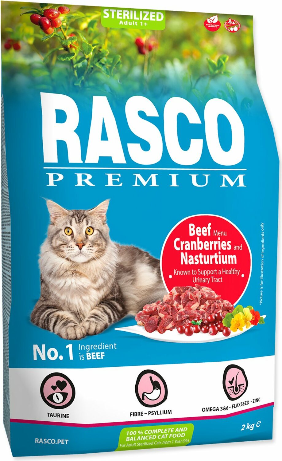Krmivo Rasco Premium Sterilized hovězí s brusinkou a kapucínkou 2kg