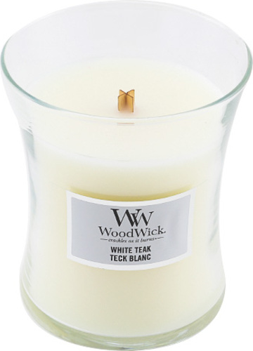 WoodWick, Bílý týk, Vonná svíčka v oválné váze 275 g