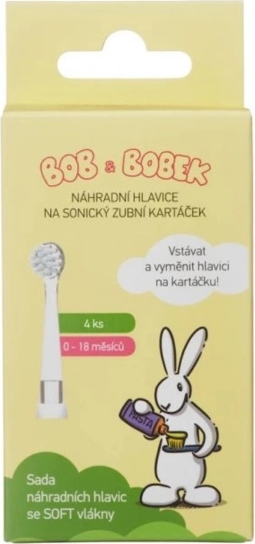 BOB A BOBEK Hlavice náhradní na sonickou zubní kartáček 0-18 měsíců, 4 kusy