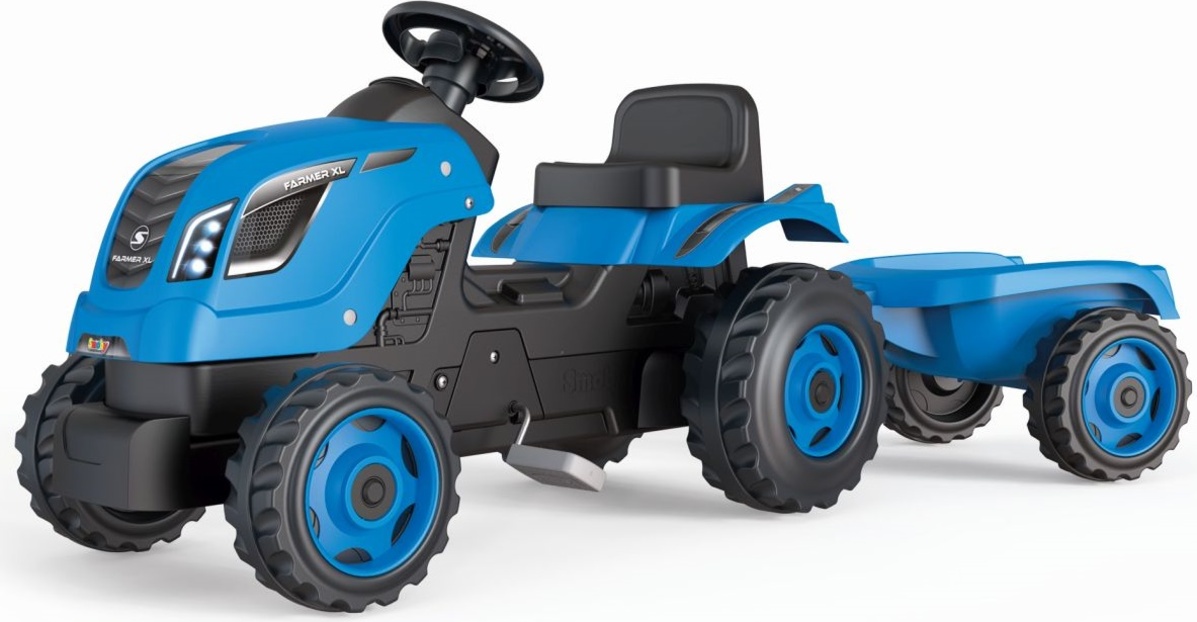Smoby Šlapací traktor Farmer XL modrý s vozíkem