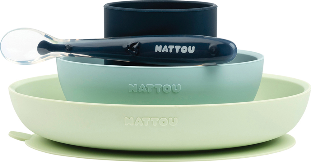 Natty Set jídelní silikonový 4 ks zeleno-modrý bez BPA