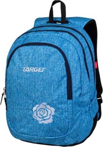 Studentský batoh Target, Modrý, džínovina, potisk růže