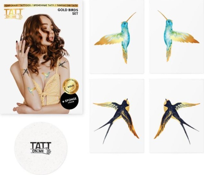 TATTonMe Metalické tetovačky pro ženy Ptáci sada Gold