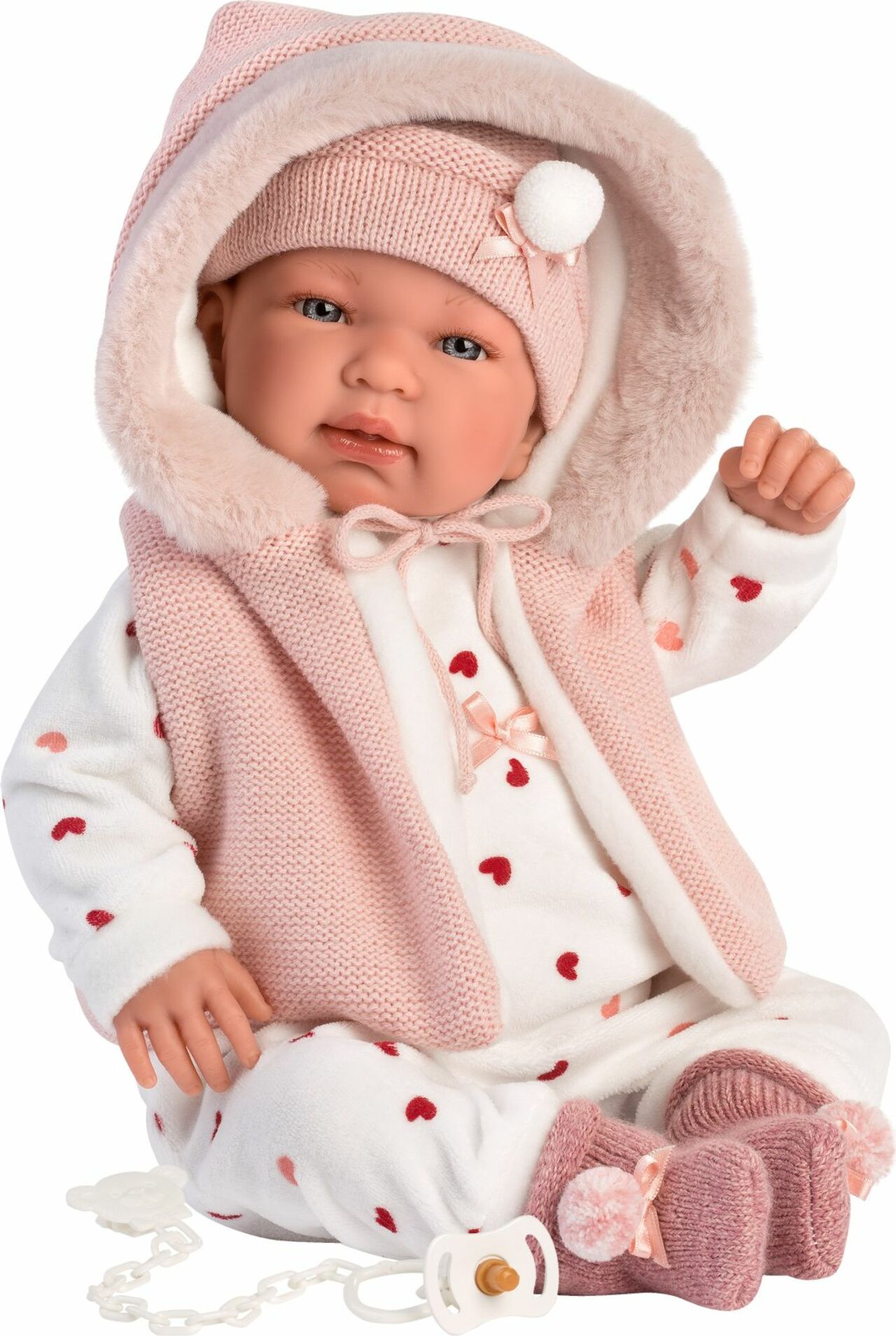 Llorens 84440 NEW BORN - realistická panenka miminko se zvukem a měkkým látkovým tělem 44cm