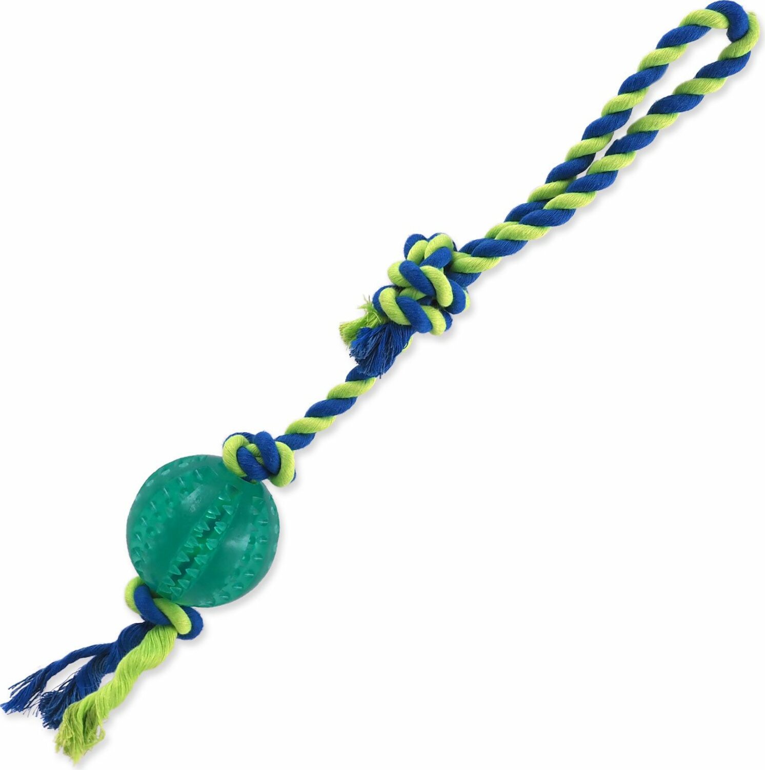 Hračka Dog Fantasy DENTAL MINT míč házecí s provazem smyčka zelená 7x50cm