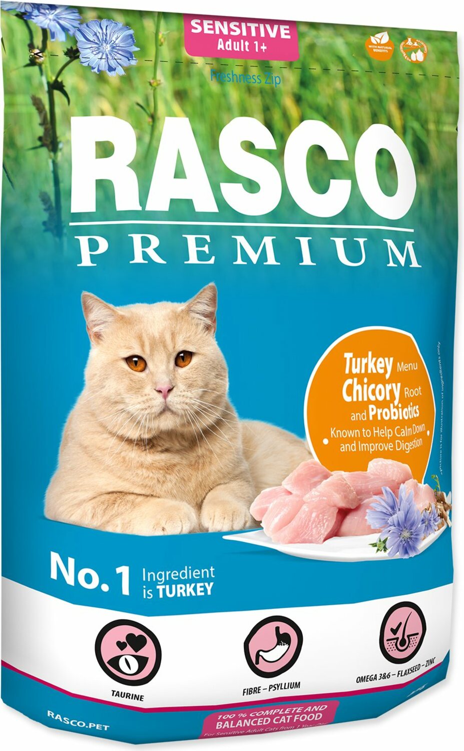 Krmivo Rasco Premium sensitive krůta s kořenem čekanky a probiotiky 0,4kg