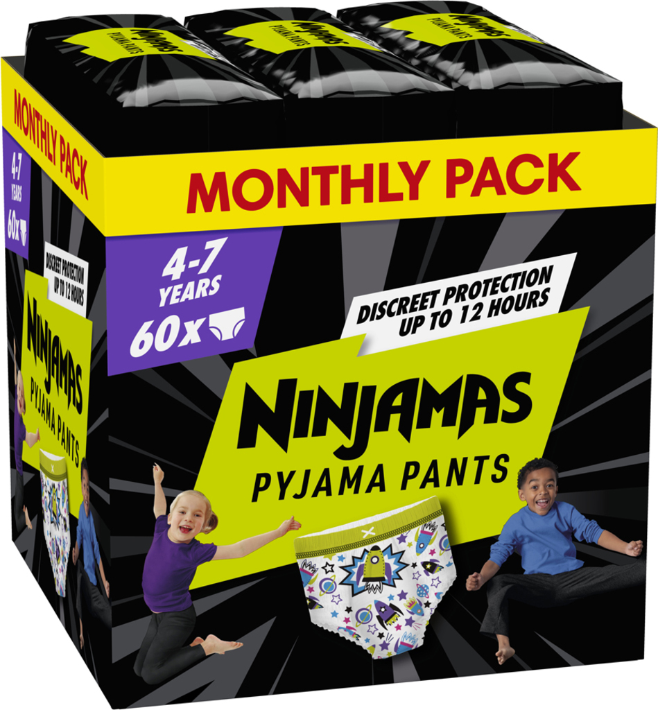PAMPERS Kalhotky plenkové Ninjamas Pyjama Pants Kosmické lodě, 60 ks, 7 let, 17kg-30kg