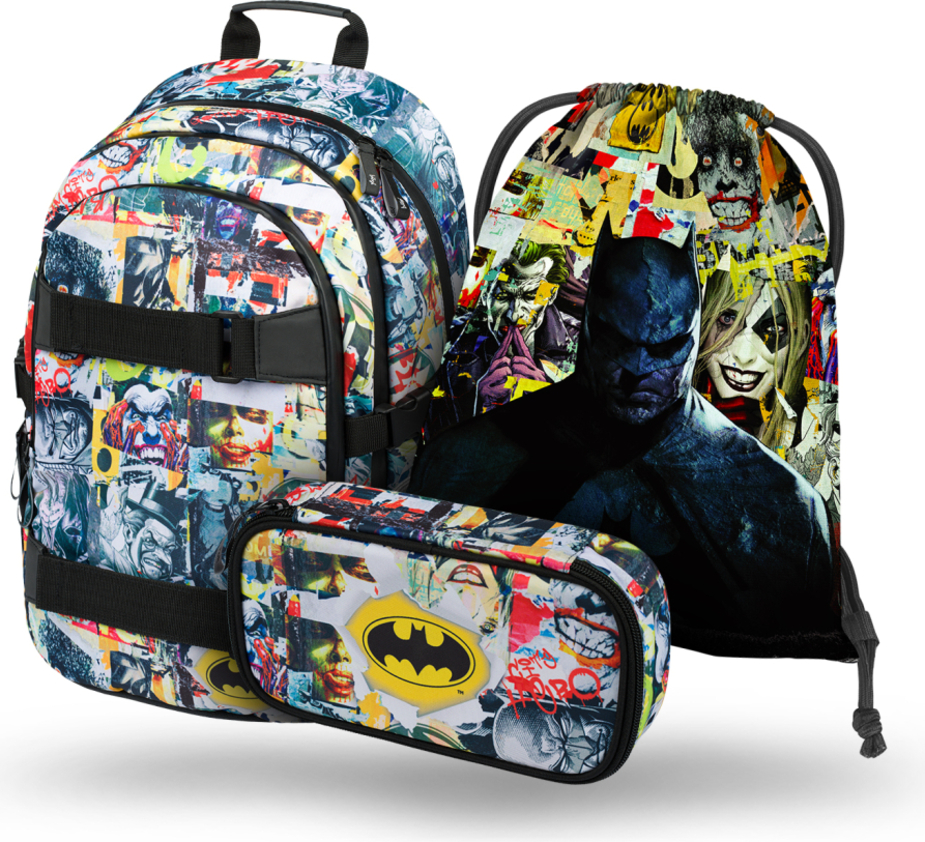 BAAGL SADA 3 Skate Batman Komiks: batoh, peračník, vrecko