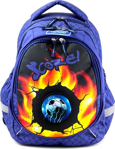 Studentský batoh Target, Modrý, s nápisem SCORE, nalepovací míč na suchý zip