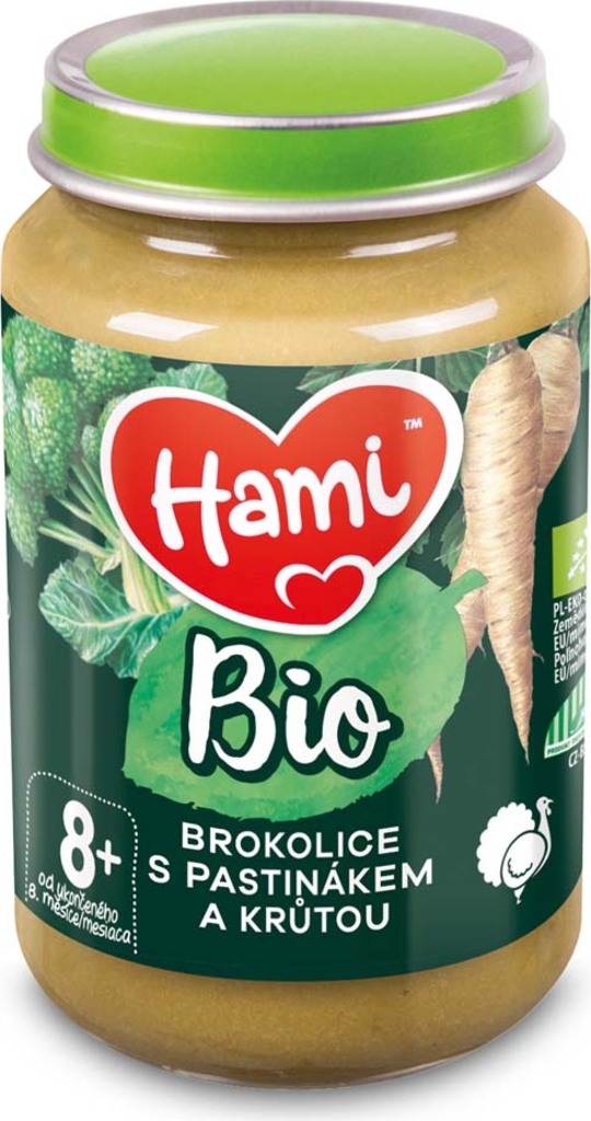 HAMI Příkrm Maso-zeleninový Brokolice s pastinákem a krůtou BIO 190 g, 8m+