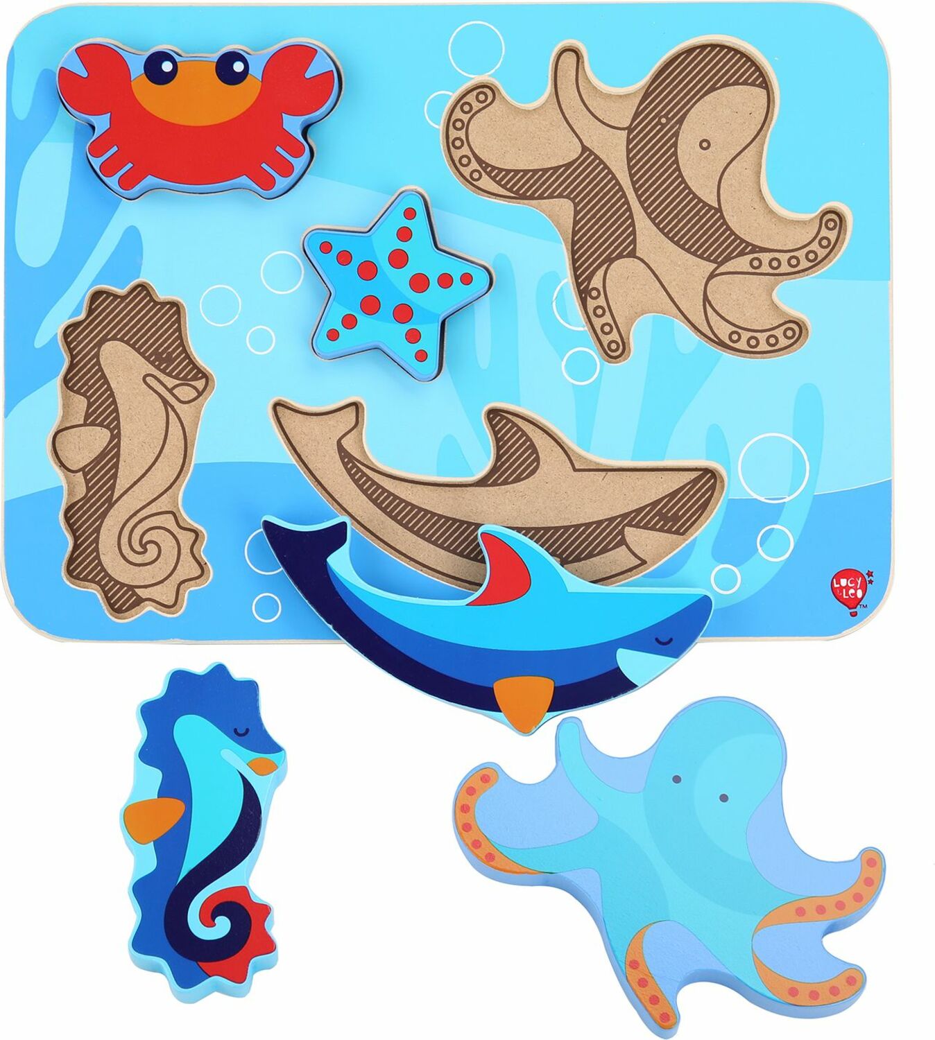 Lucy & Leo 227 Mořští živočichové - dřevěné vkládací puzzle 6 dílů