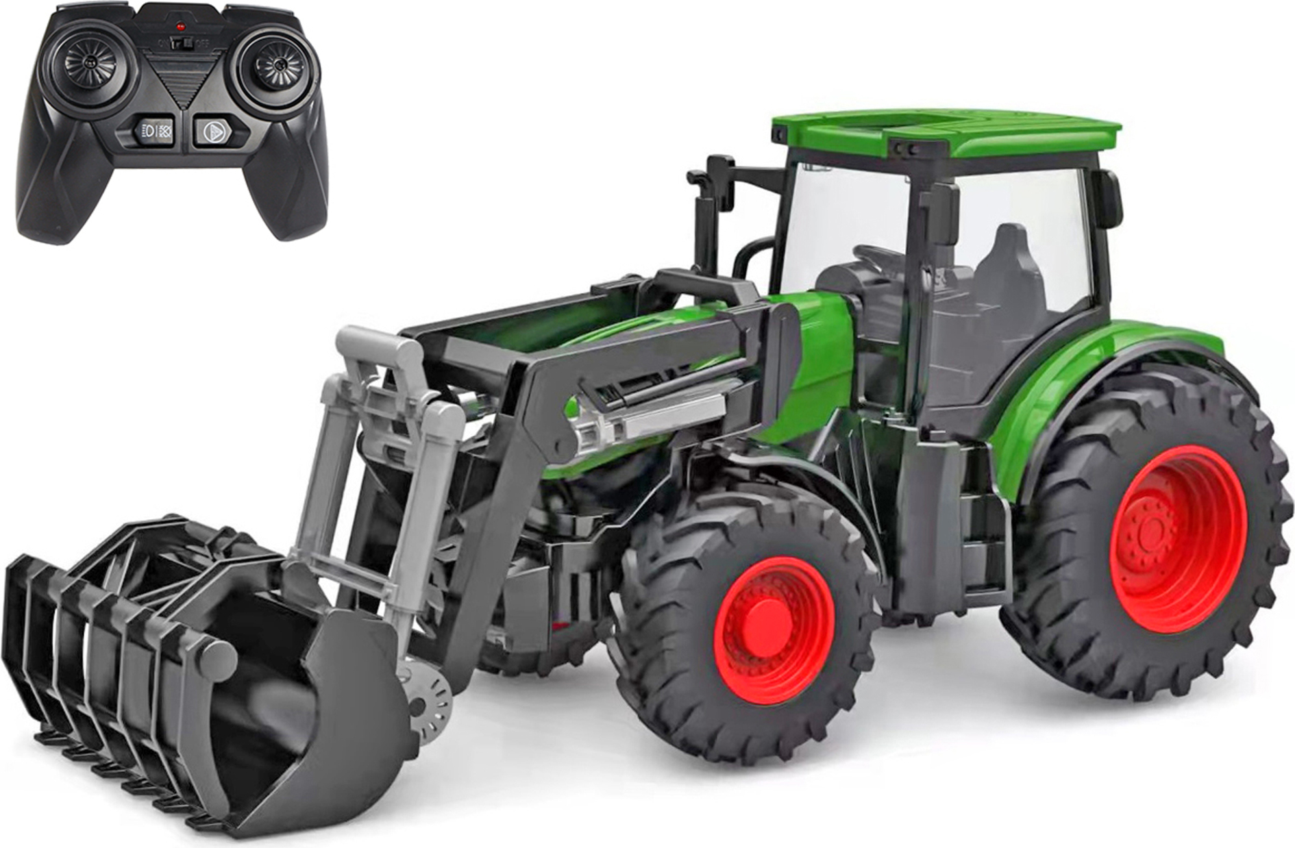 Kids Globe R/C traktor zelený 27cm s předním nakladačem na baterie se světlem 2,4GHz