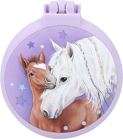 Skládací kartáček na vlasy Miss Melody, Se zrcátkem, fialová, 2 koně