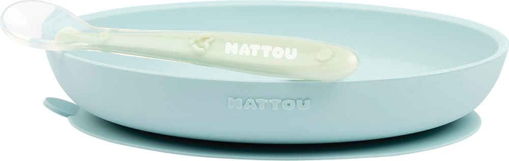 Natty Set jídelní silikonový 2 ks talíř a lžička mint bez BPA